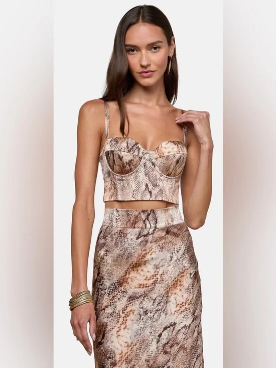 L'AGENCE Sonya Snake Print Silk Bralette. Skirt available for sale in Size 8. - Picture 2 of 15